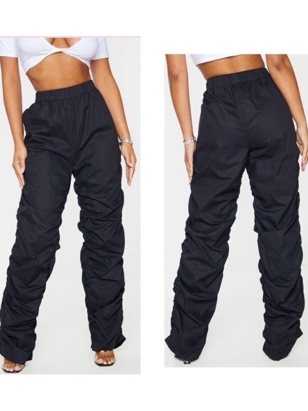 PRETTYLITTLETHING
Ruched Pants Pretty Little Thing Black Skinny Size 4